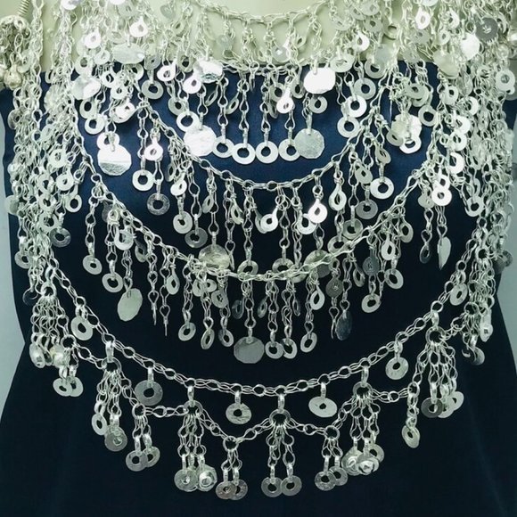 Multilayers Afghan Silver Necklace, Gypsy Silver Kuchi Bib Necklace - Picture 8 of 10